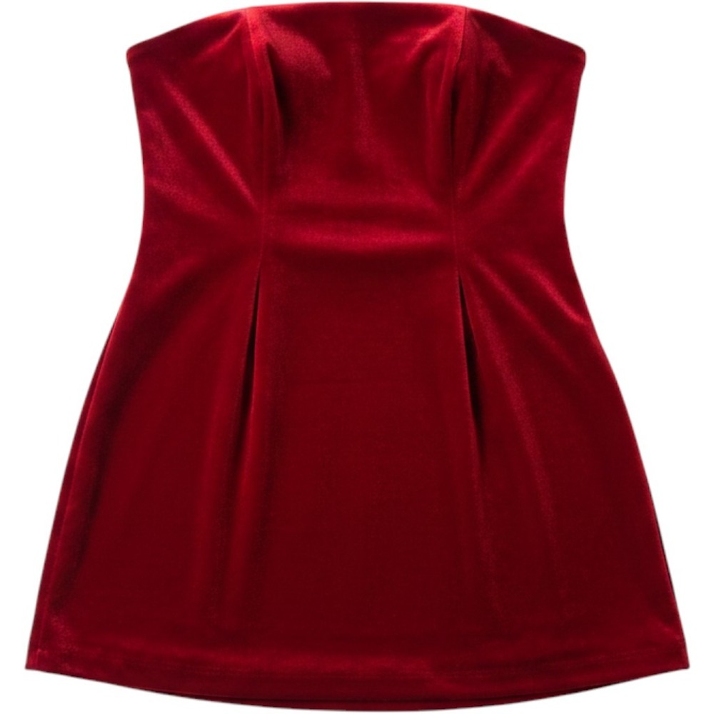 Women's XL Red Velvet Strapless Cocktail Dress Claret Lined Party NWT